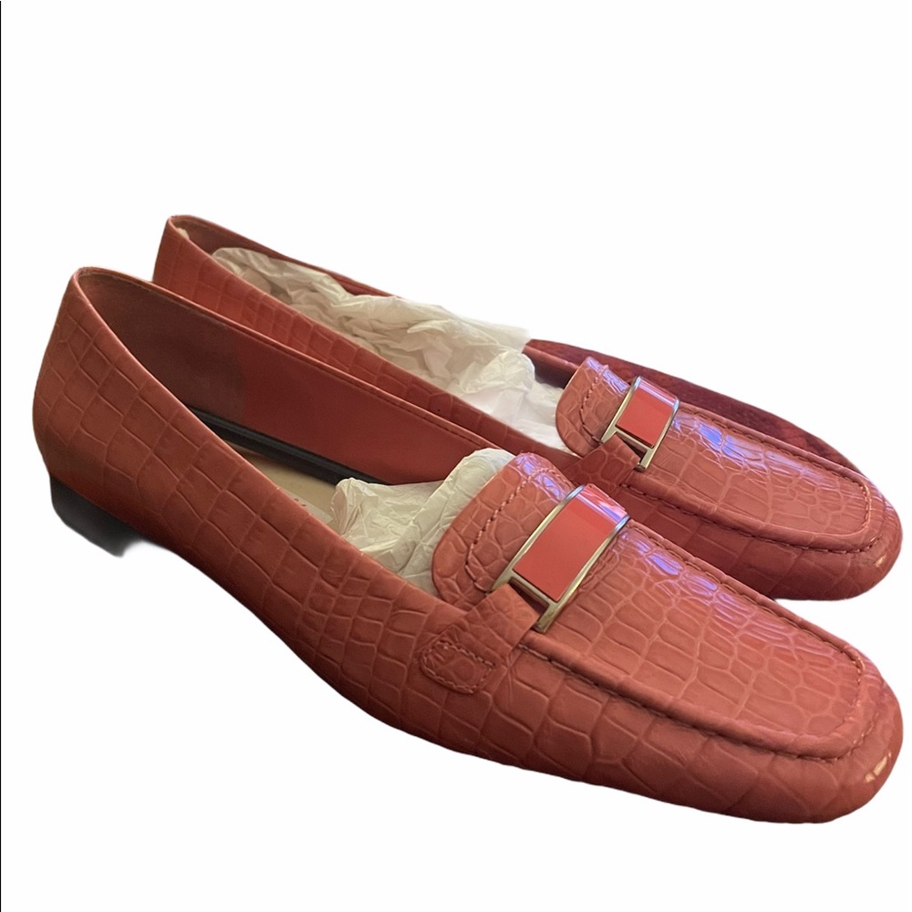 Talbots pink snakeskin loafers